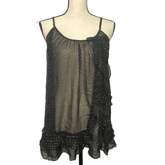 VICTORIA'S SECRET Sexy & Sheer Black With Silver Dot Ruffle Nightie Babydoll M - Picture 1 of 8
